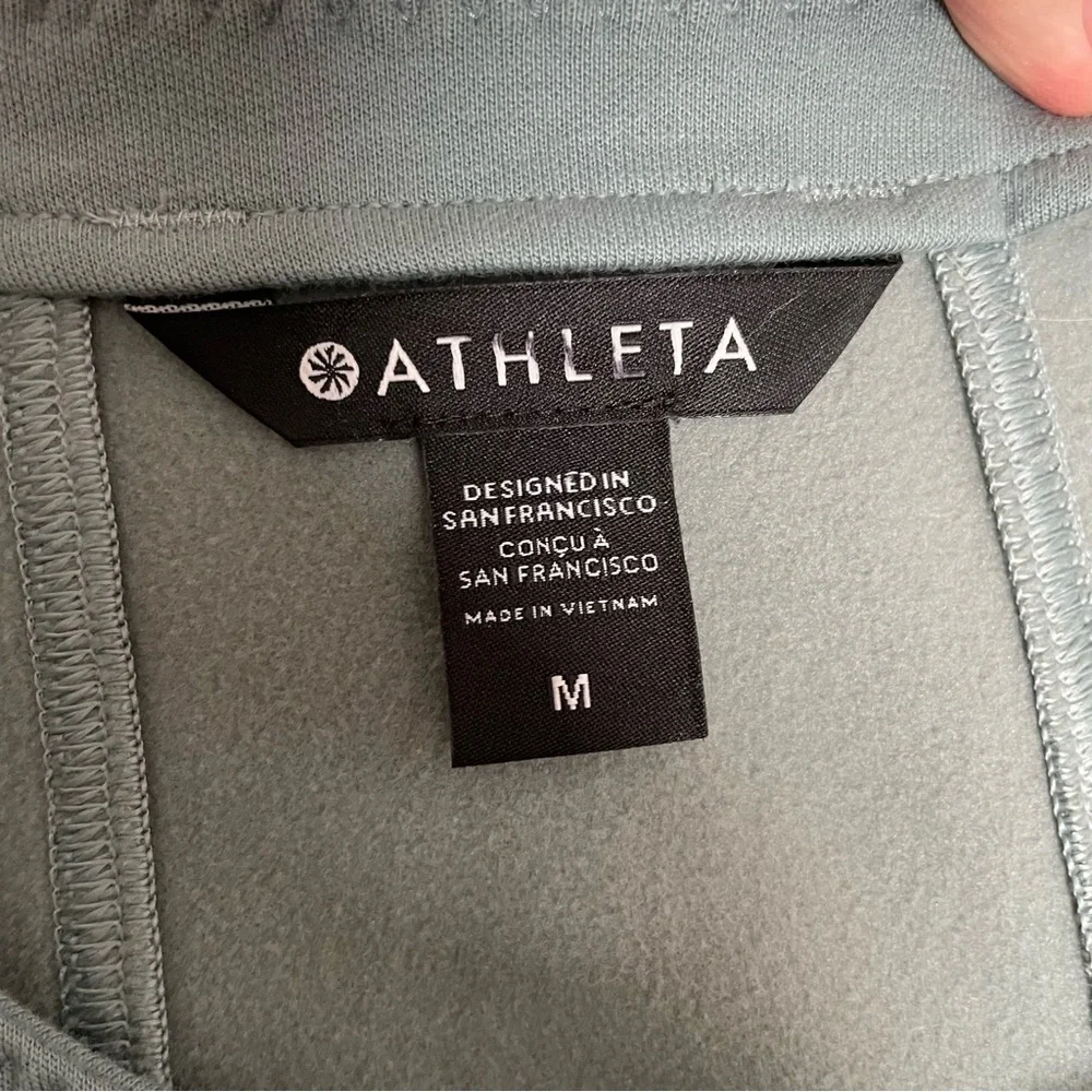 Athleta Moto Jacket Sweatshirt Knit Fleece Lined Zipper Pockets Minimalist Green